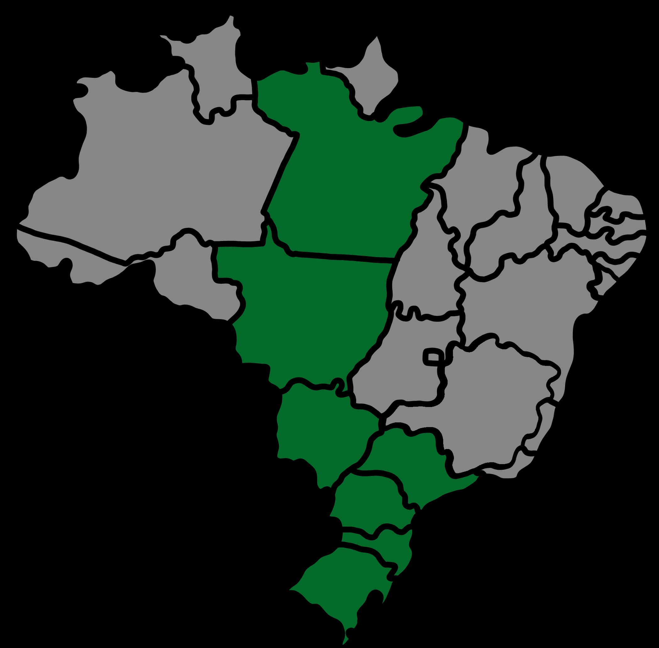 Mapa do Brasil com estados de atuação